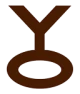 The image shows a brown symbol consisting of an open circle at the bottom connected to an upside-down "Y" shape on top.